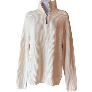 Banana Republic Italian Yarn Wool Quarter Zip Rib Knit Sweater Cream Small NWT
